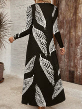 V-neck printed long-sleeved maxi dress